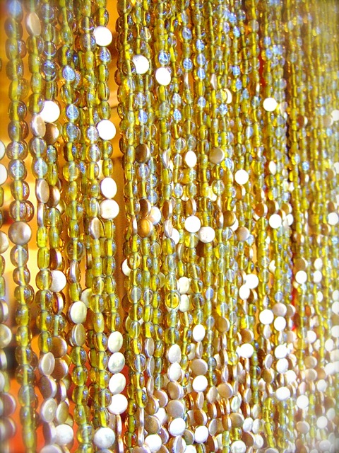 Antique Champagne Glass Bead Double Gold Beaded Curtain For Sale Interior Design