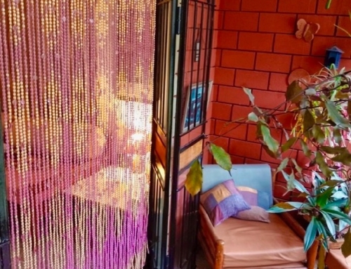 Restaurant Partition Screen – Interior Design – Golden Peach & Butter Pink Glass Beaded Curtain