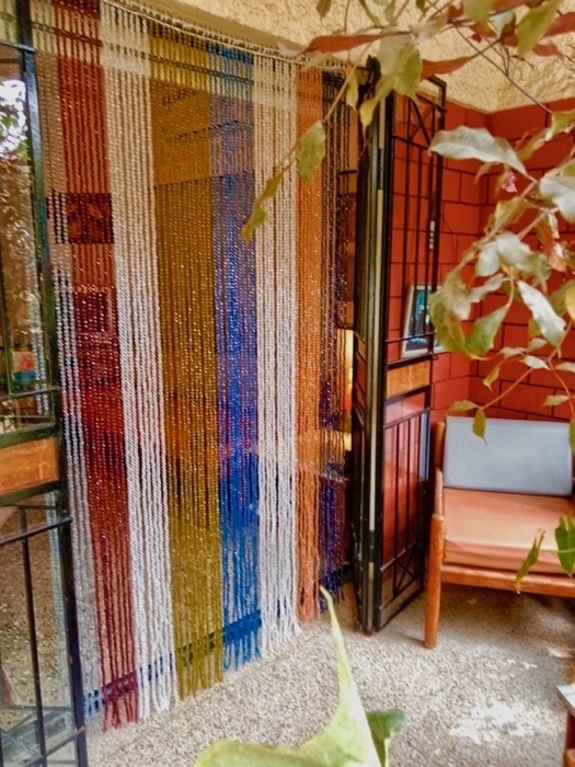 Wooden Door Beaded Curtain - Multi-Colored Beads 